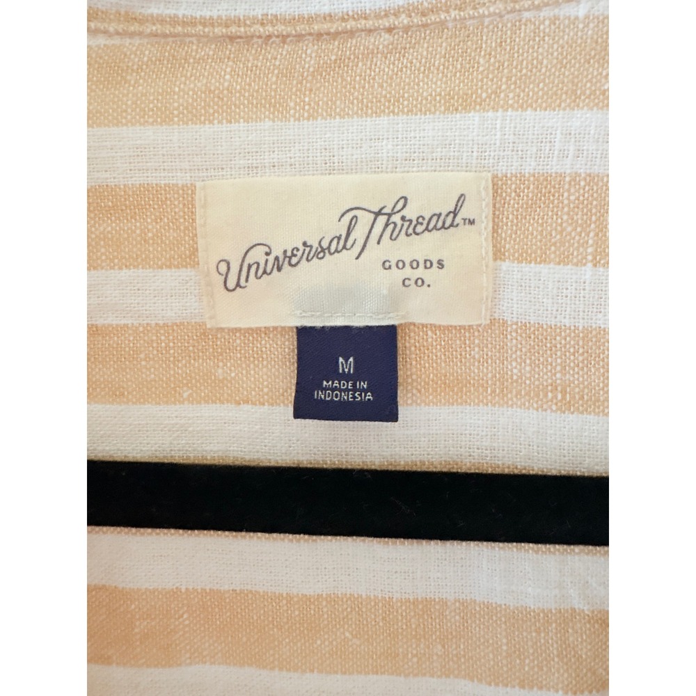 Universal Thread Womens Tan White Striped Linen Blend Button Down Shirt M - Picture 5 of 6